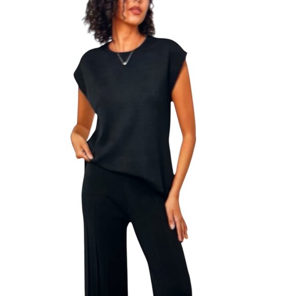 Ekouaer Black Knit Cap Sleeve Stretch Sweater Pullover Size: XL - Picture 2 of 8